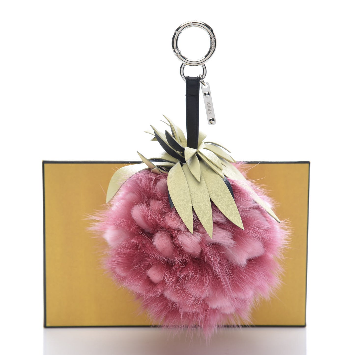 Fox Rabbit Fur Nappa Pineapple Bag Charm Rosa Scuro Banana Multicolor