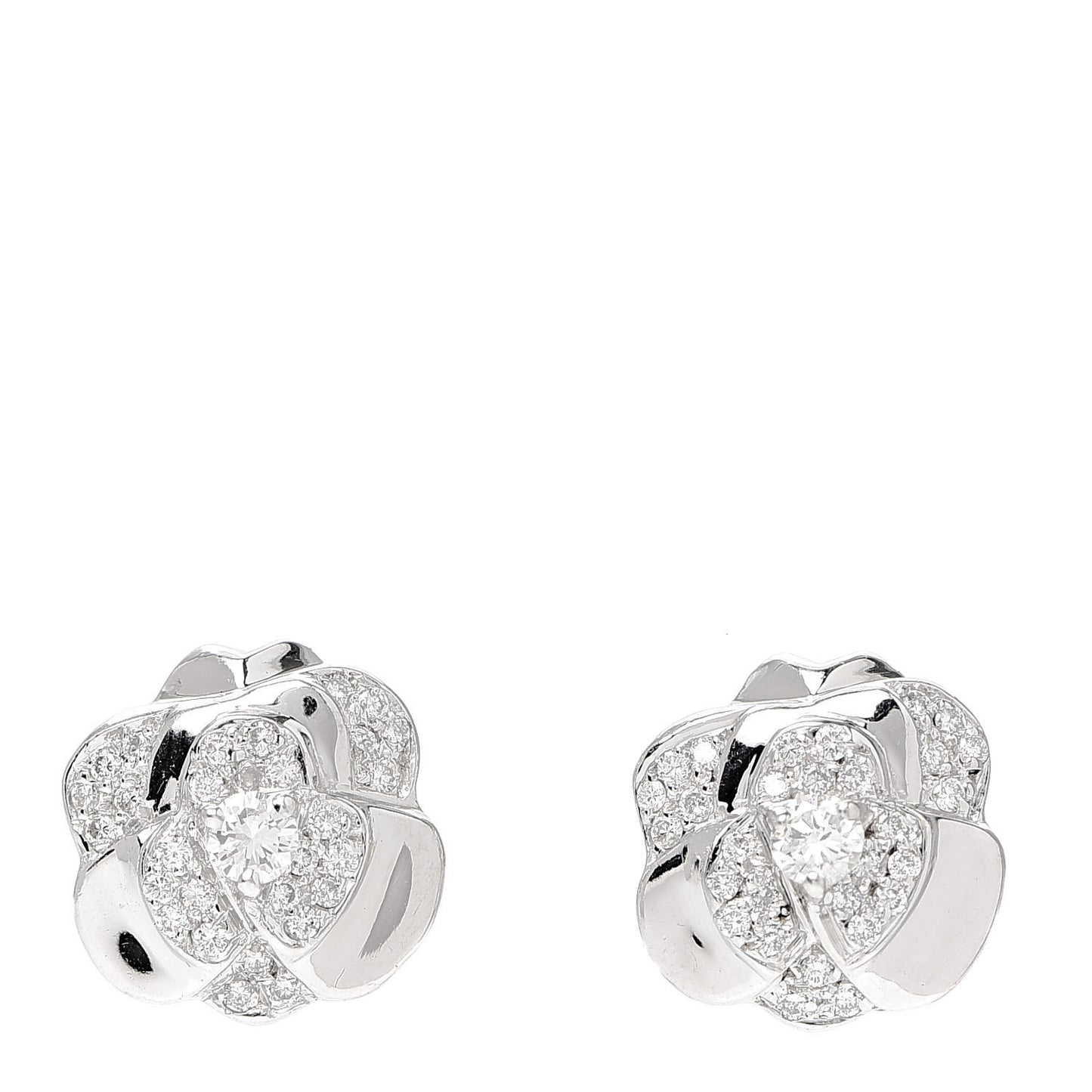 18K White Gold Diamond .62ctw Camelia Stud Earrings