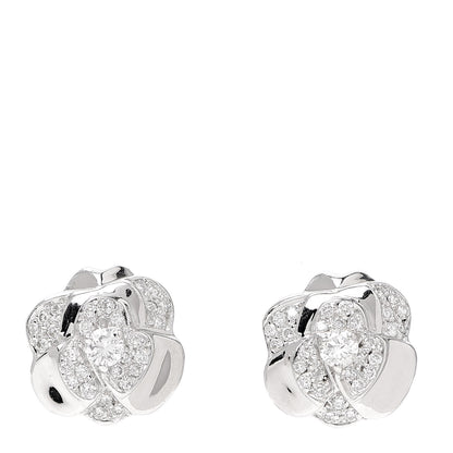Chanel 18K White Gold Diamond .62ctw Camelia Stud Earrings 1 of 5