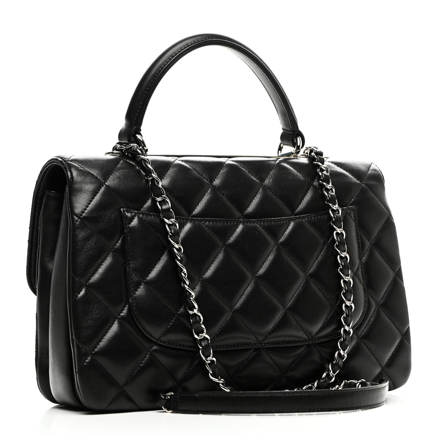 Lambskin Quilted Medium Trendy CC Flap Dual Handle Bag Black