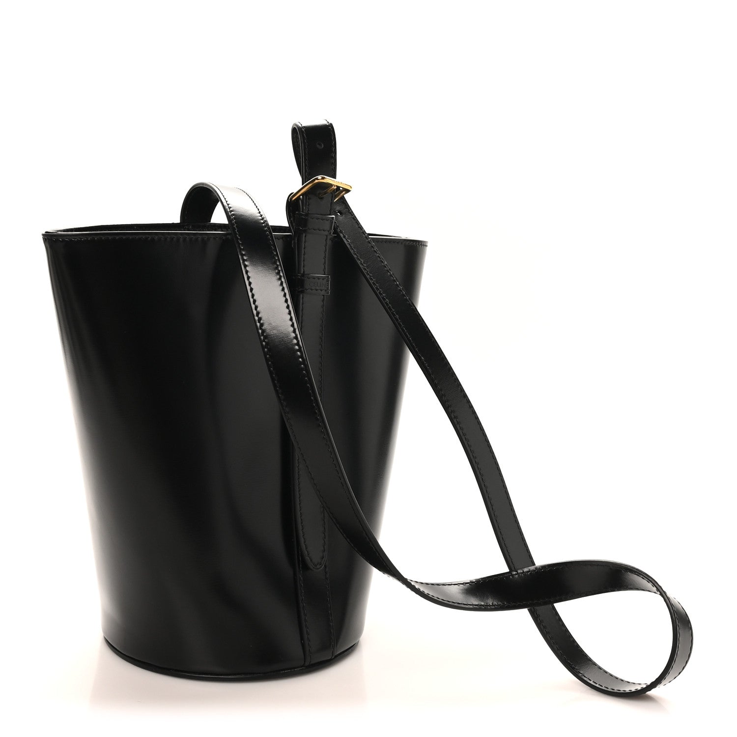 Celine Shiny Calfskin Triomphe Bucket Bag Black 3 of 10