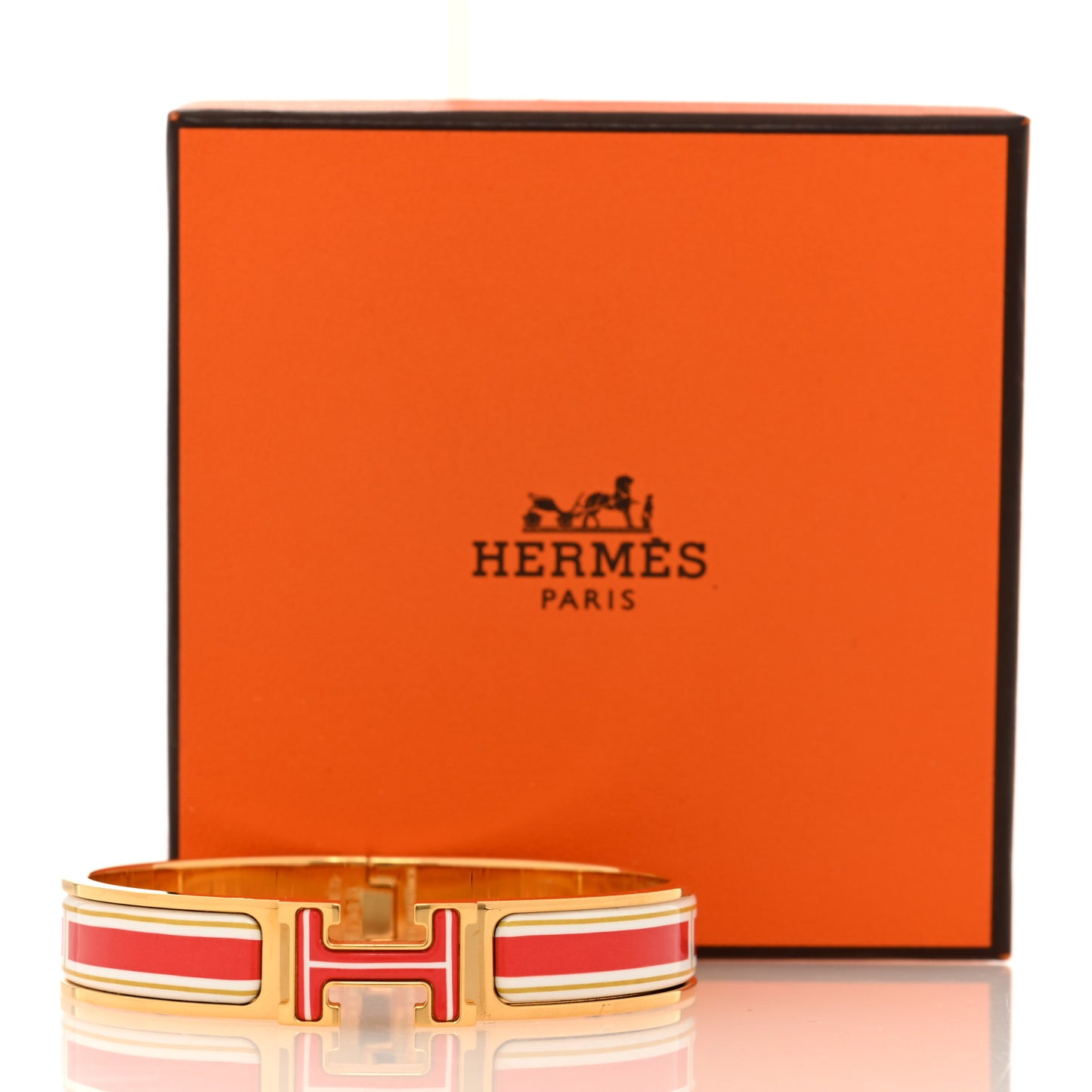 Enamel Printed Jumping F Narrow Clic Clac H Bracelet GM  Rouge Classique