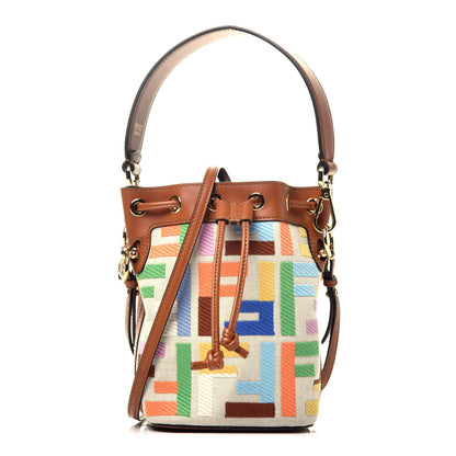Fendi Kuban Canvas Vitello King F is Fendi FF Embroidered Mini Mon Tresor Bucket Bag Multicolor Cuoio 1 of 10