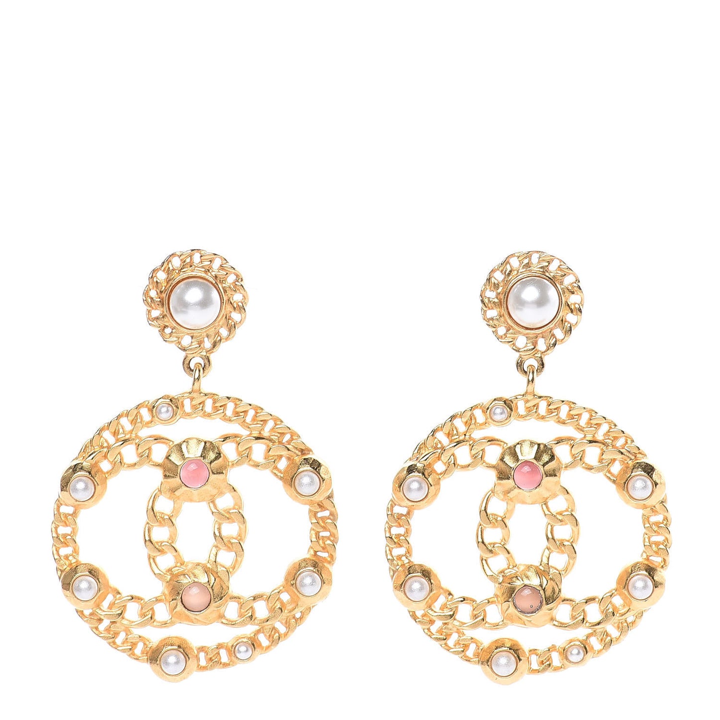 Pearl Gripoix CC Chain Drop Earrings Gold