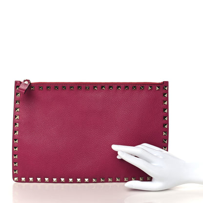 Valentino Garavani Pebbled Calfskin Large Rockstud Zip Pouch Deep Cyclamin 2 of 9