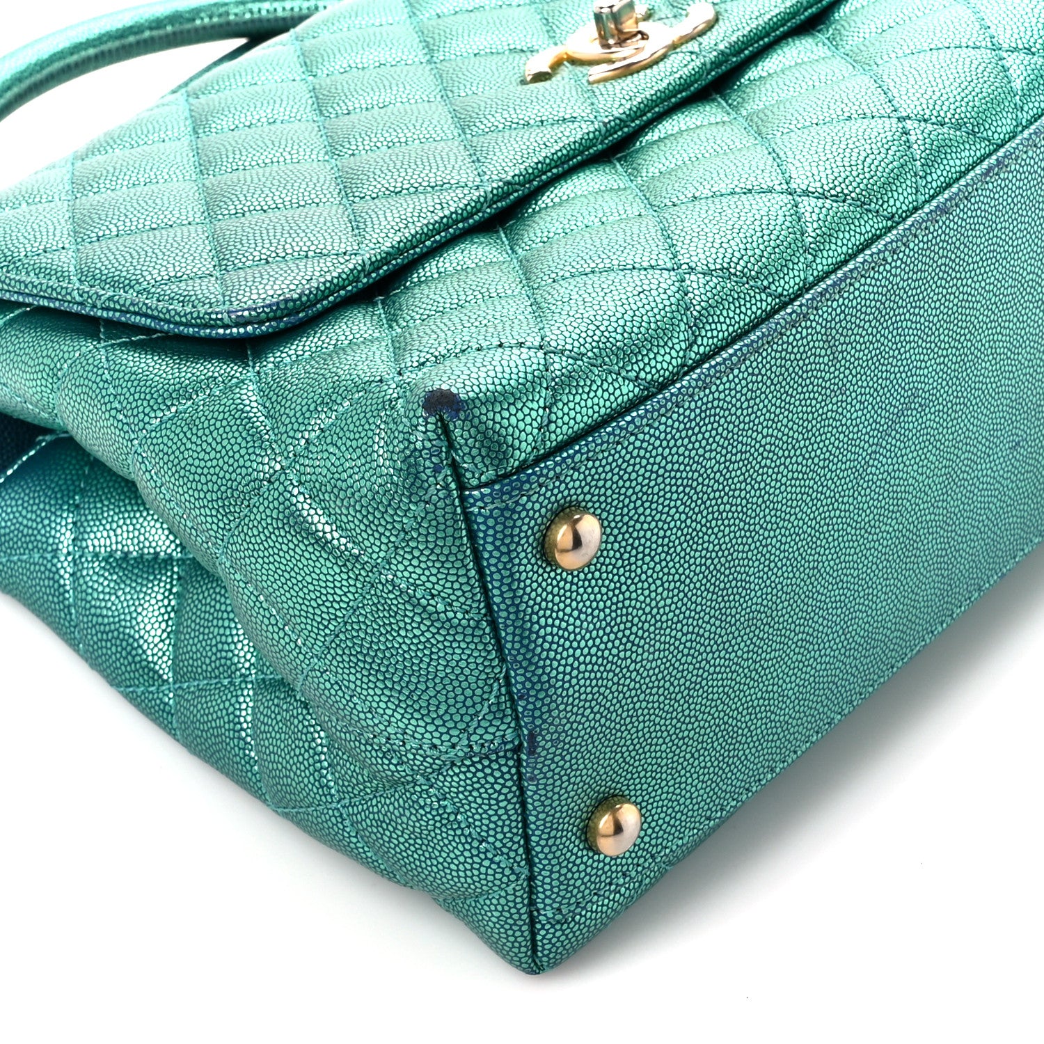 Chanel Metallic Caviar Quilted Small Coco Handle Flap Blue 10 of 11