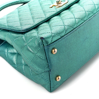 Chanel Metallic Caviar Quilted Small Coco Handle Flap Blue 10 of 11