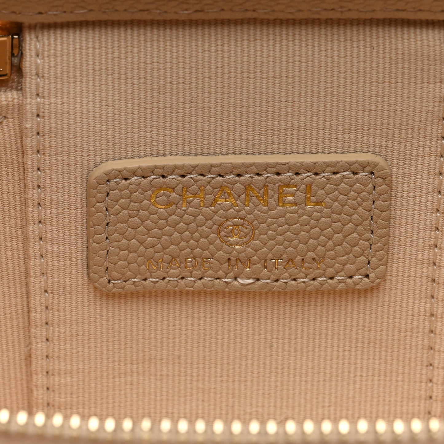 Caviar Quilted Tiny CC Mini Vanity Case With Chain Light Beige