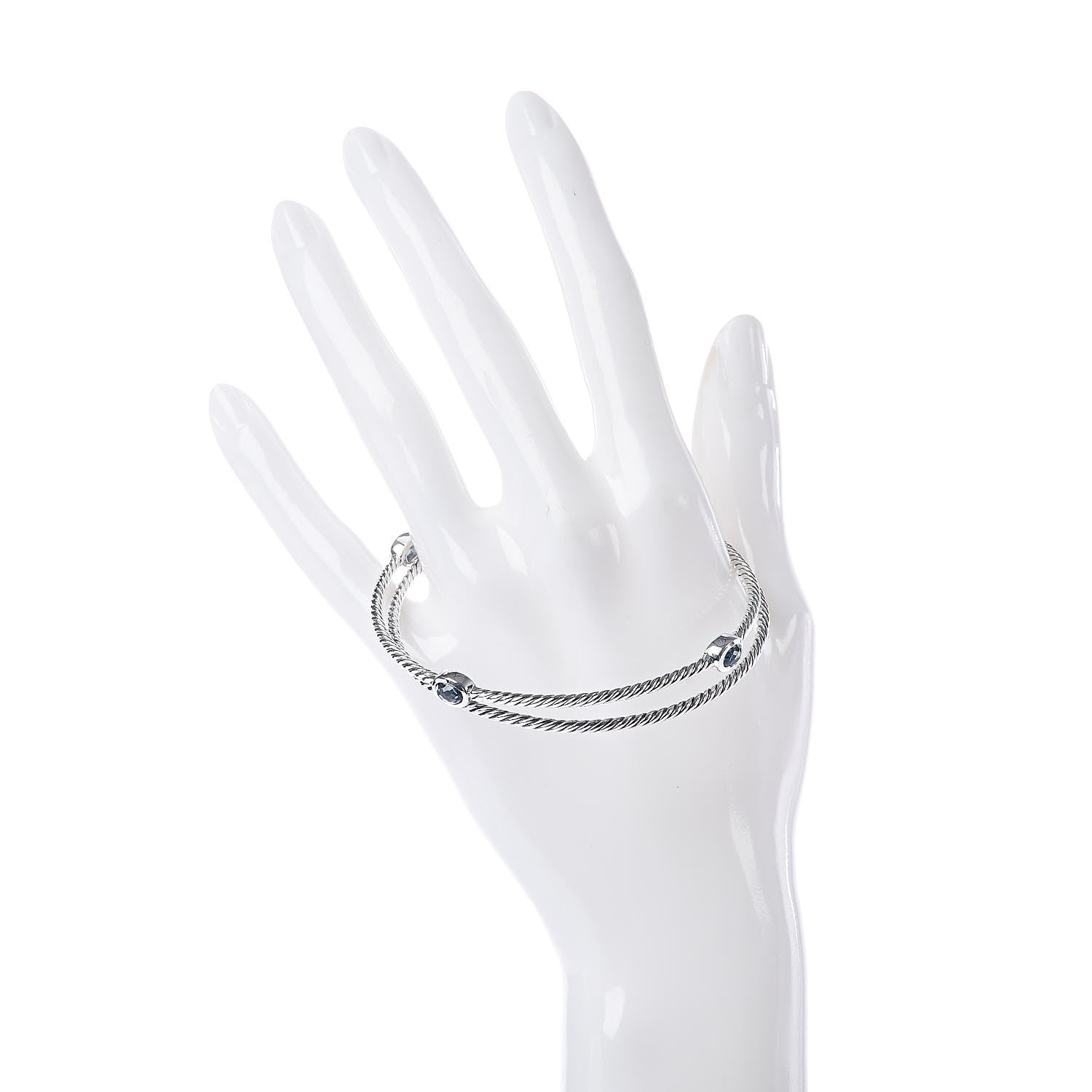 David Yurman Sterling Silver Hampton Blue Topaz Color Classics Bangle Bracelet Set of 2 2 of 6