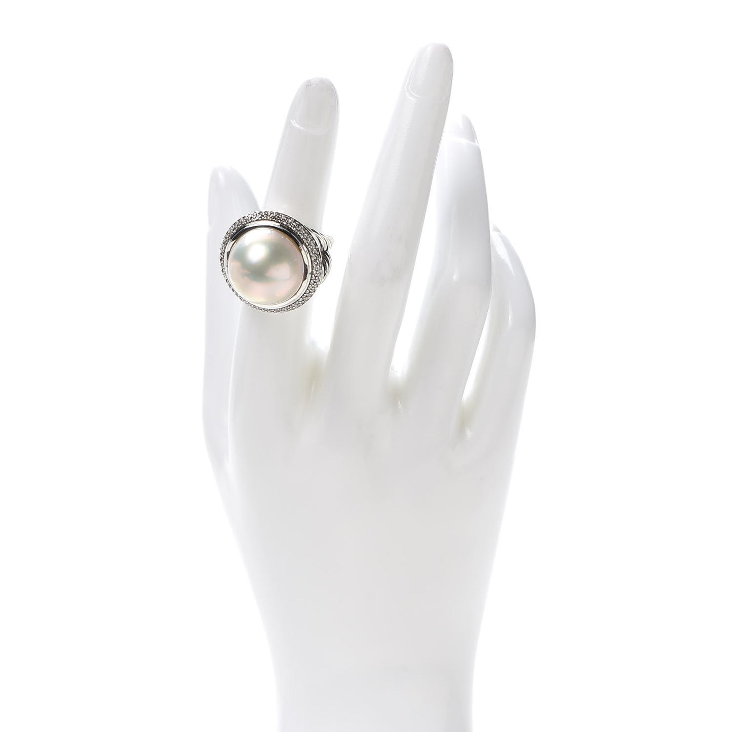 Sterling Silver Diamond Pearl 18mm Cerise Ring 52 6