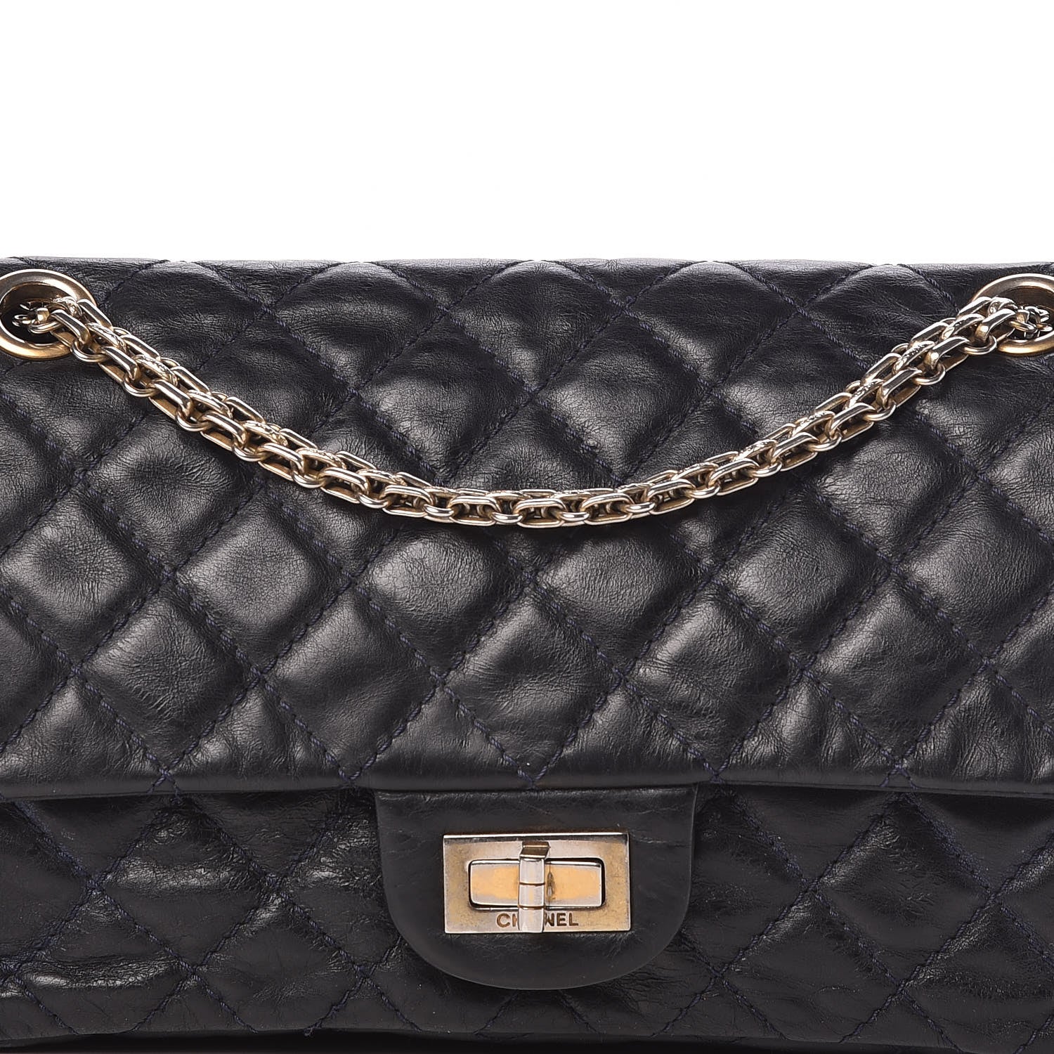 Chanel Metallic Aged Calfskin Accordion Reissue 2.55 Flap Blue 9 of 12