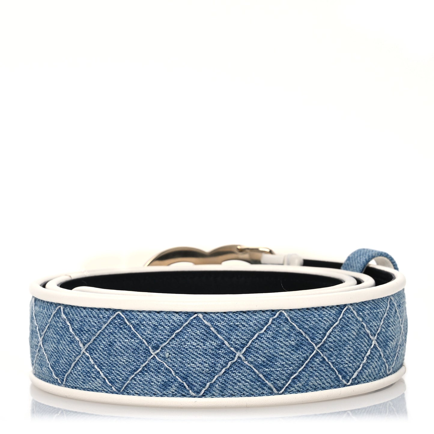 Denim Quilted CC Belt  85 34 Blue White
