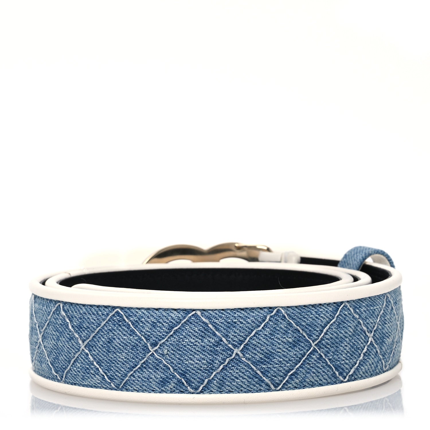 Chanel Denim Quilted CC Belt  85 34 Blue White 2 of 9