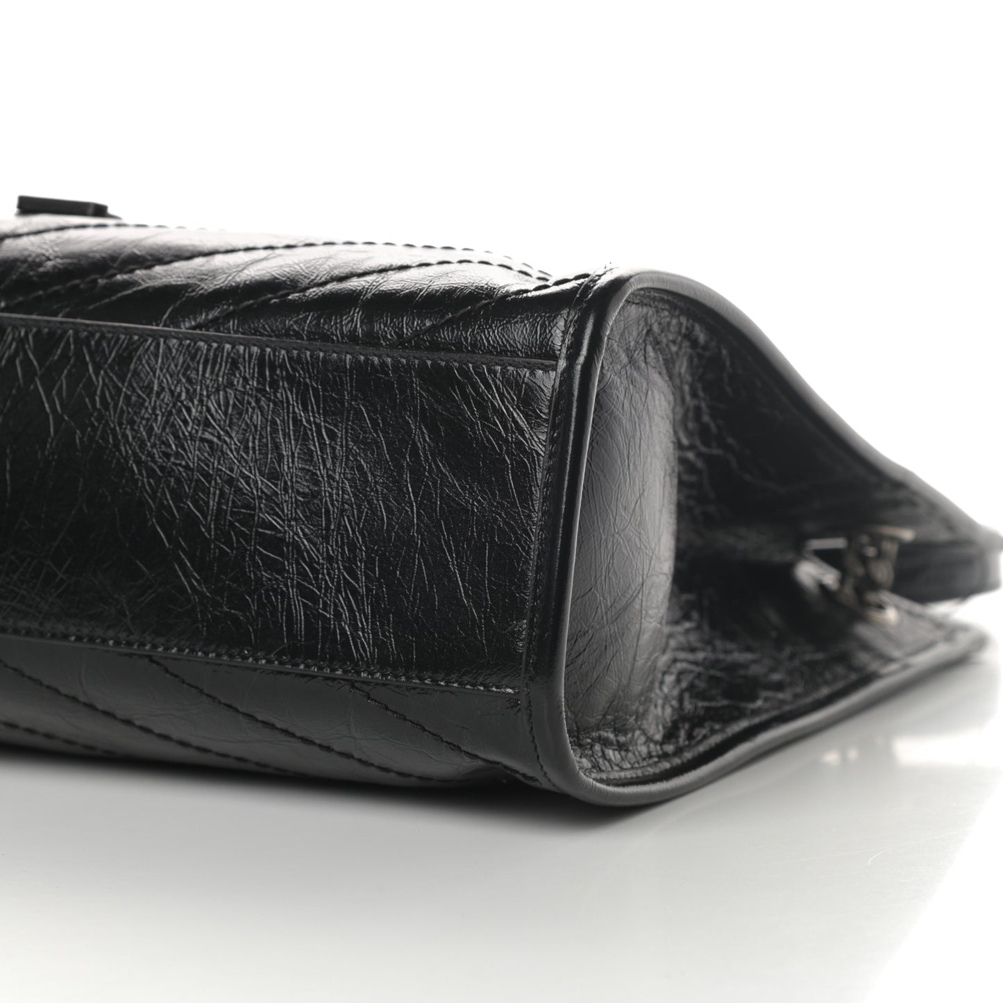 Crinkled Calfskin Matelasse Monogram Medium Niki Shopper Tote Black