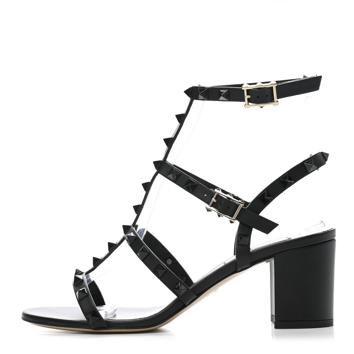 Valentino Garavani Calfskin Rockstud 60mm City Sandals 38 Black 1 of 7