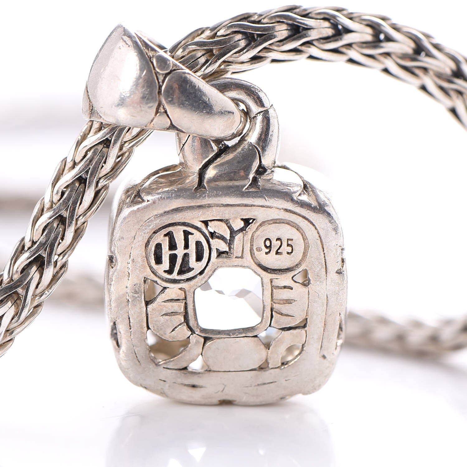 John Hardy Sterling Silver White Topaz Kali Square Pendant Necklace 5 of 8