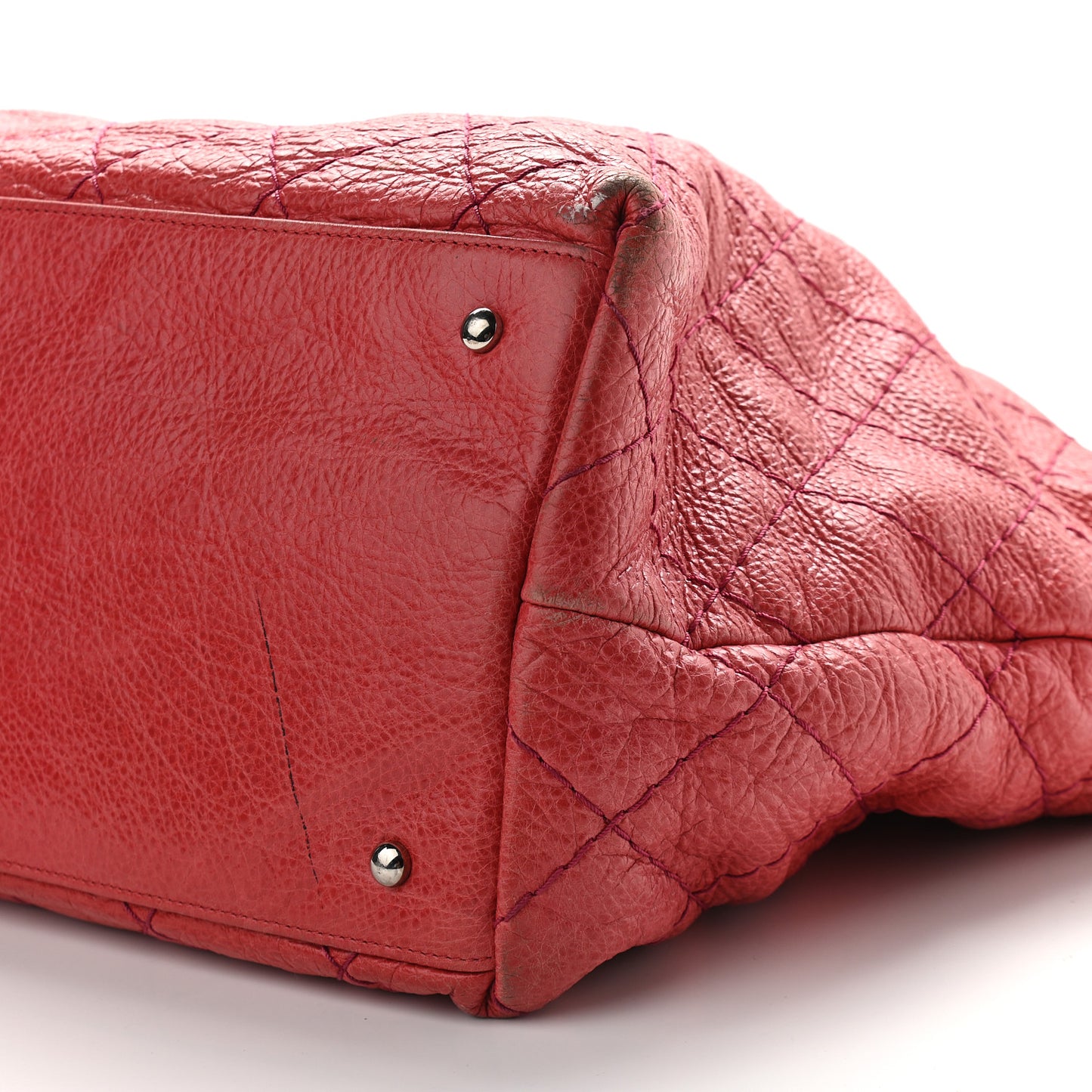 Glazed Calfskin Large On The Road Tote Red