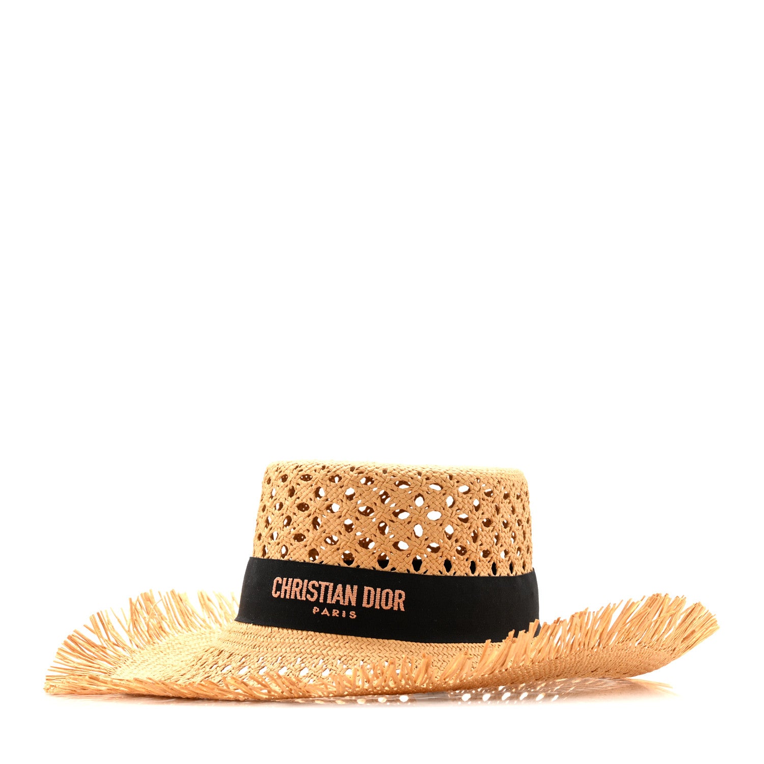 Christian Dior Straw Embroidered Bob Naughtily Large Brim Hat 57 Natural Black 1 of 12