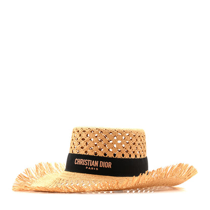 Christian Dior Straw Embroidered Bob Naughtily Large Brim Hat 57 Natural Black 1 of 12