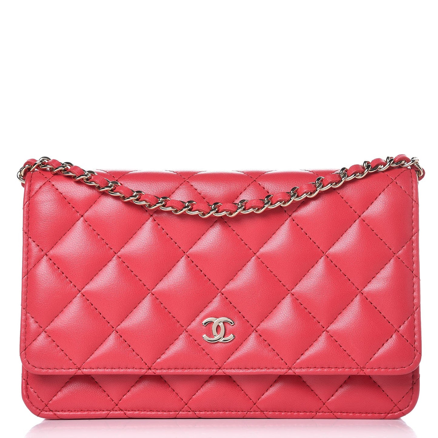 Lambskin Quilted Wallet On Chain WOC Light Red