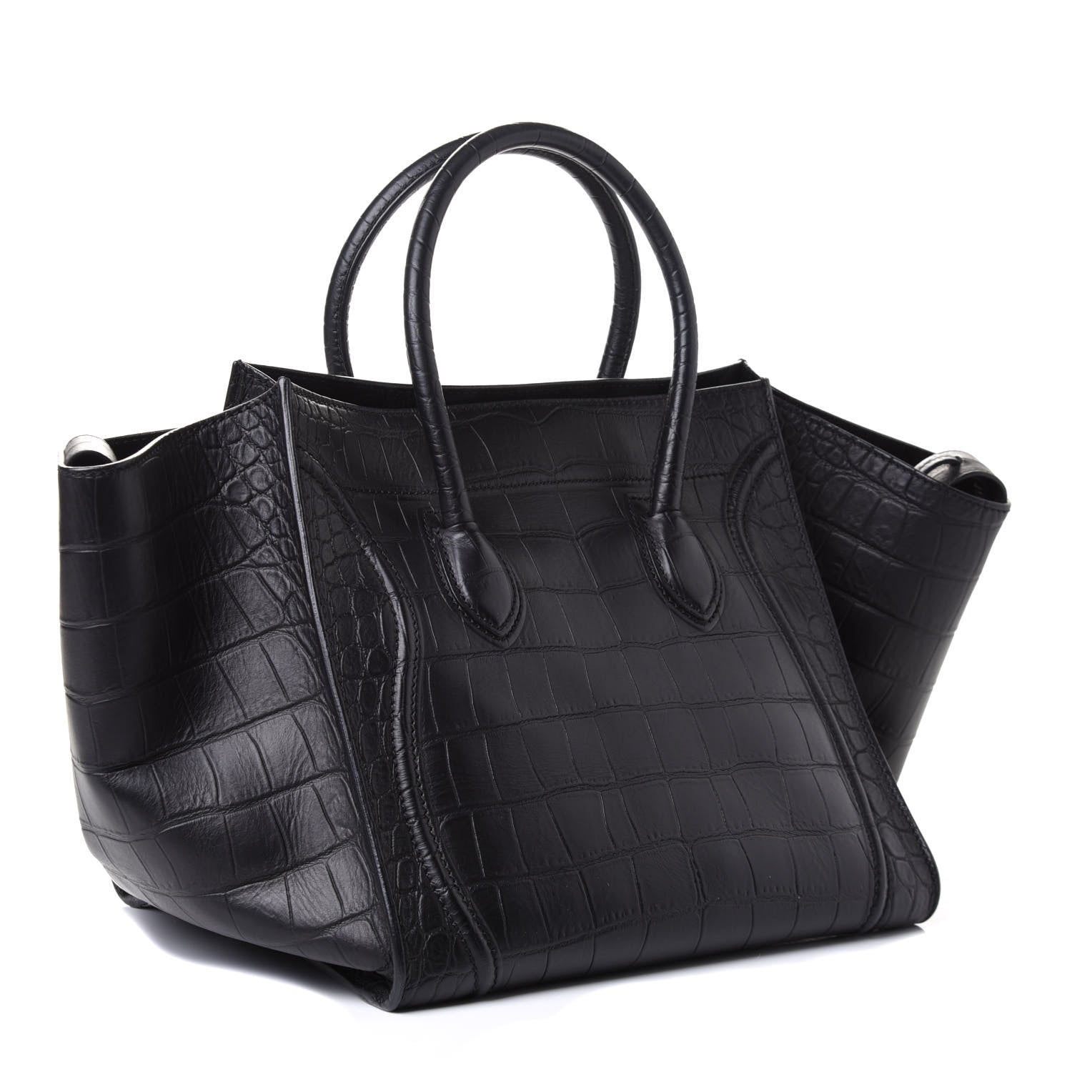 Celine Crocodile Embossed Calfskin Medium Phantom Luggage Black 2 of 4