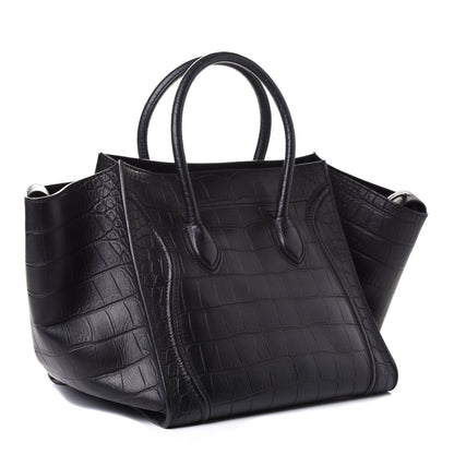 Celine Crocodile Embossed Calfskin Medium Phantom Luggage Black 2 of 4