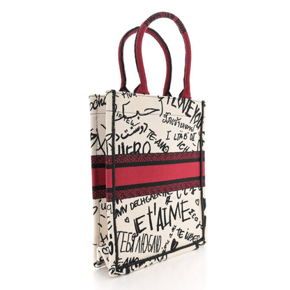 Christian Dior Canvas Embroidered Vertical Dioramour Graffiti Book Tote Latte Multicolor 3 of 11