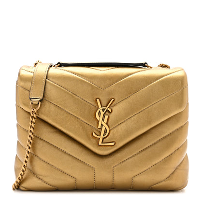 Saint Laurent Metallic Calfskin Y Quilted Small Loulou Monogram Chain Satchel Gold 1 of 12