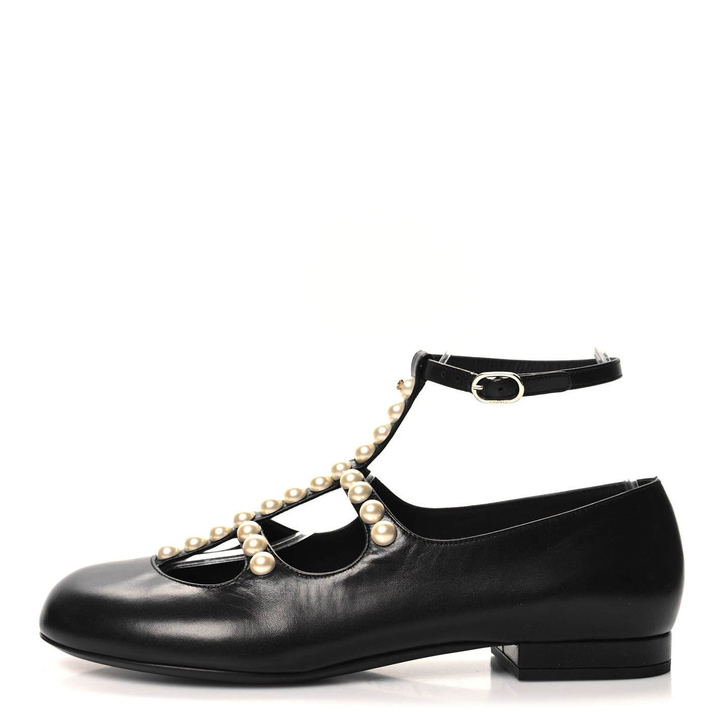 Goatskin Pearl Mary Jane Flats 38.5 Black