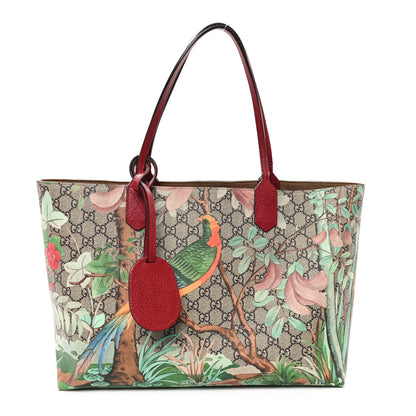 Gucci GG Supreme Monogram Tian Medium Shopping Tote Beige Multicolor Red 1 of 11