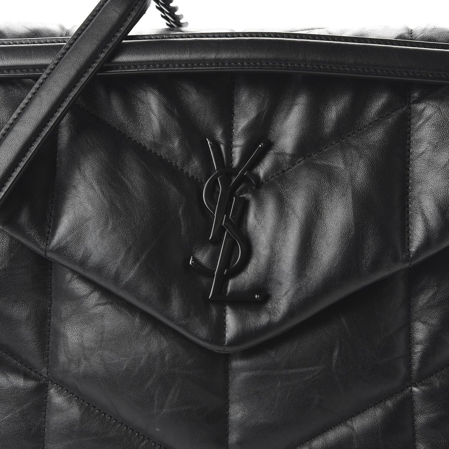 Lambskin Quilted Medium Loulou Puffer Monogram Chain Satchel Black