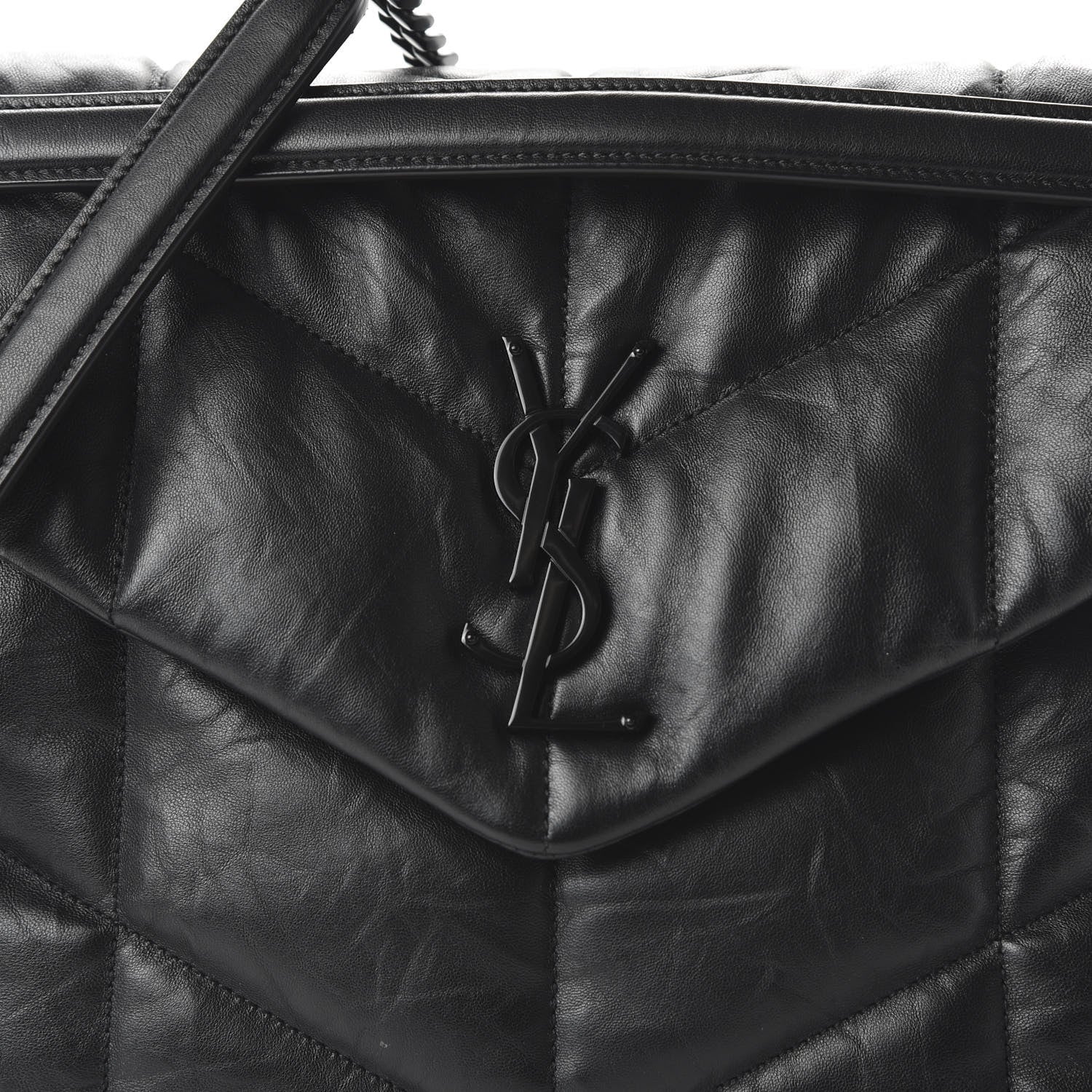 Saint Laurent Lambskin Quilted Medium Loulou Puffer Monogram Chain Satchel Black 9 of 9