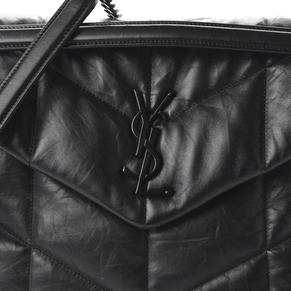 Saint Laurent Lambskin Quilted Medium Loulou Puffer Monogram Chain Satchel Black 9 of 9
