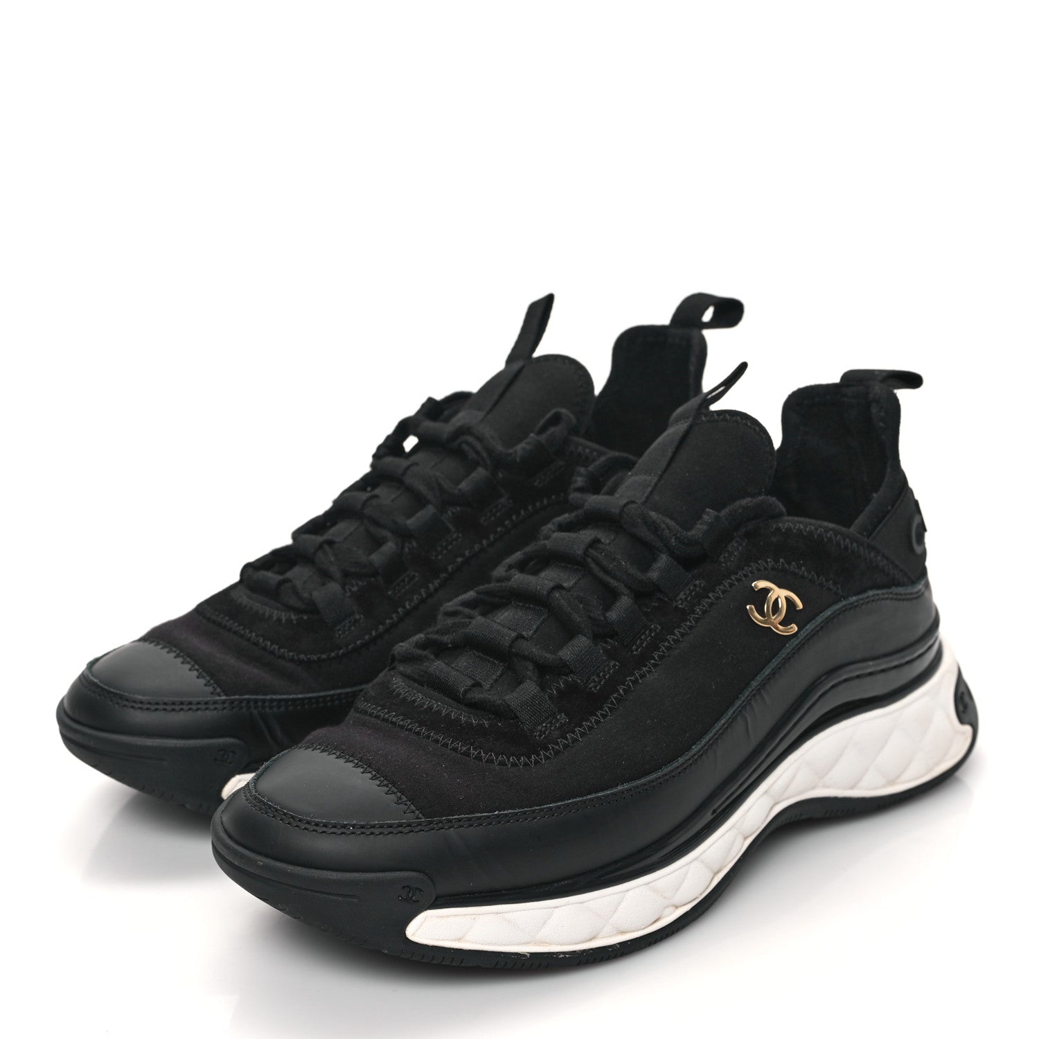 Chanel Velvet Calfskin Mixed Fibers CC Sneakers 37.5 Black 3 of 9
