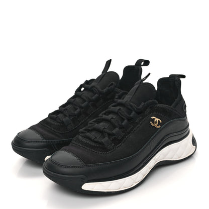 Chanel Velvet Calfskin Mixed Fibers CC Sneakers 37.5 Black 3 of 9