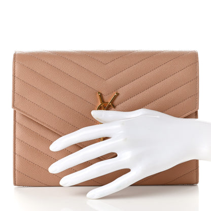 Saint Laurent Grain De Poudre Matelasse Chevron Monogram Envelope Clutch Vintage Peach 2 of 7