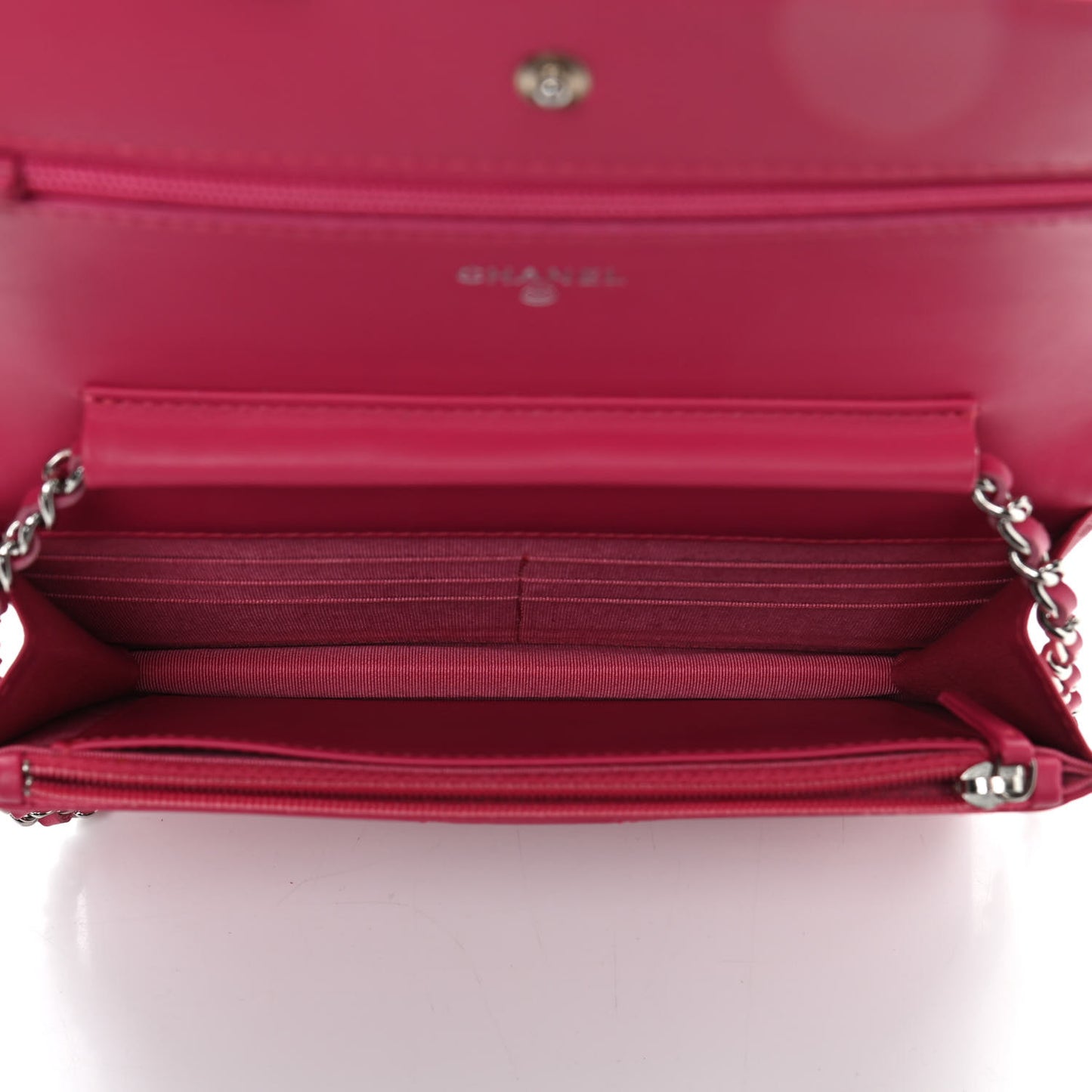 Patent Quilted Wallet On Chain WOC Fuchsia