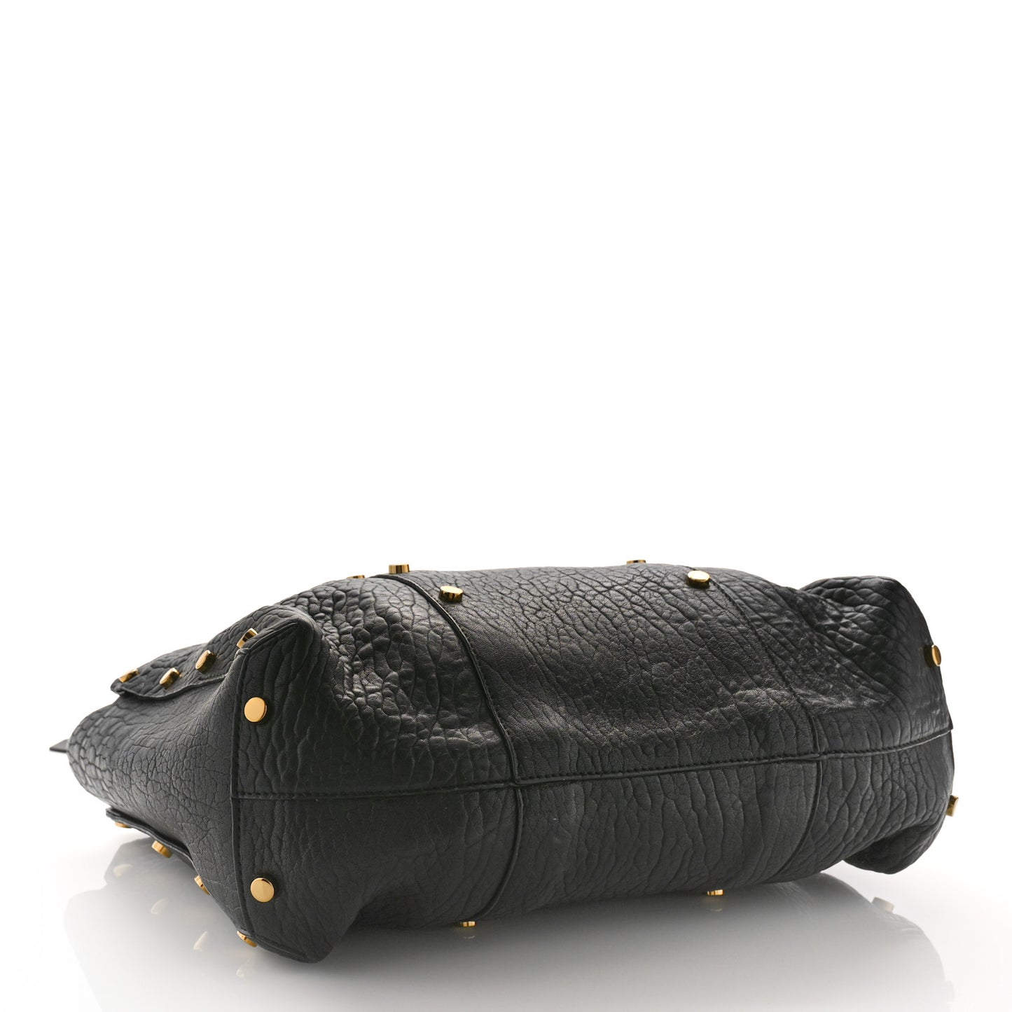 Grained Calfskin Studded Lockett Shopper Tote Black