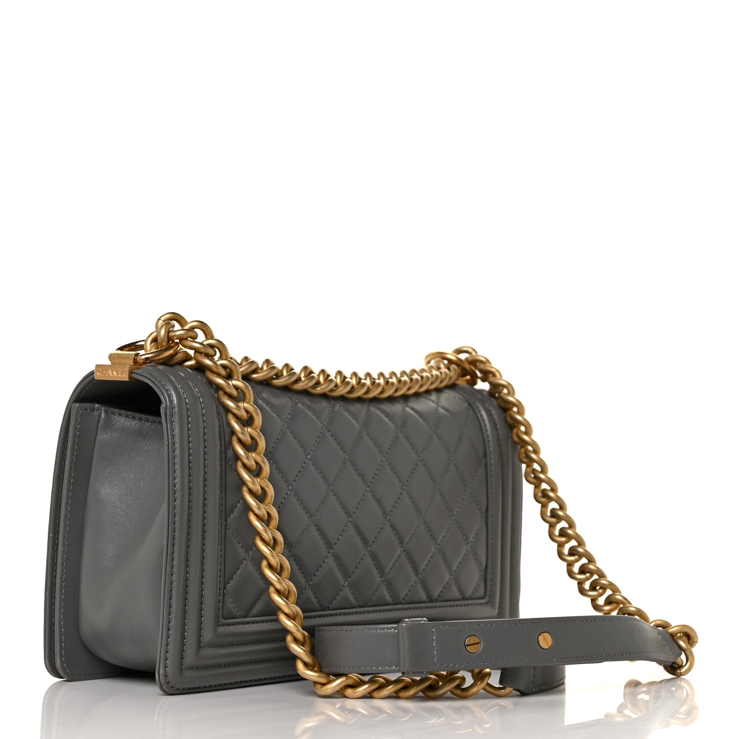 Chanel Lambskin Quilted Medium Boy Flap Dark Grey 2 of 9