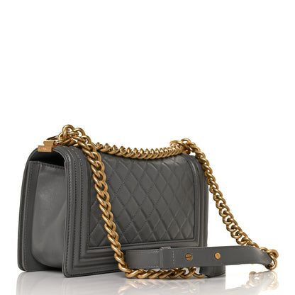 Chanel Lambskin Quilted Medium Boy Flap Dark Grey 2 of 9