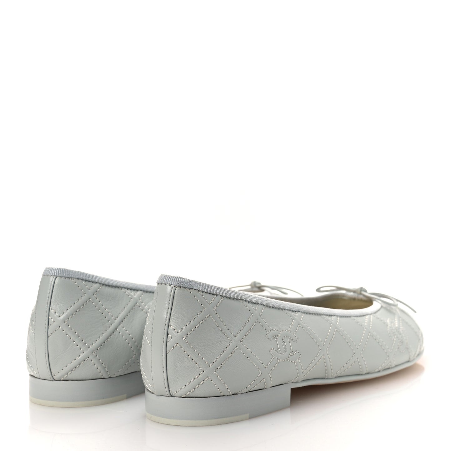 Lambskin Patent Double Stitched CC Cap Toe Ballerina Flats 40.5 Light Blue White