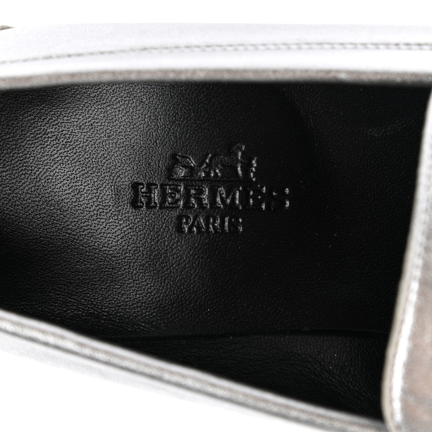Metallic Goatskin Paris Loafers 37 Gris Argente