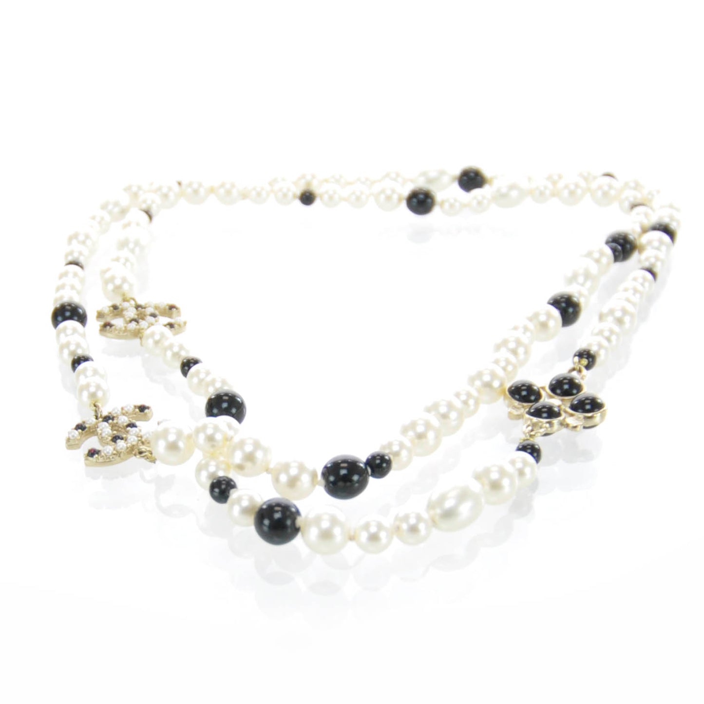 Long Pearl Gripoix CC Necklace Black White 08P