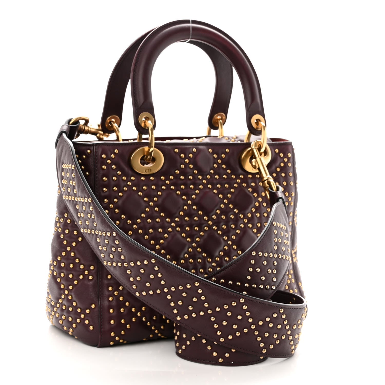 Christian Dior Calfskin Cannage Studded Medium Supple Lady Dior Deep Amaranth 3 of 9
