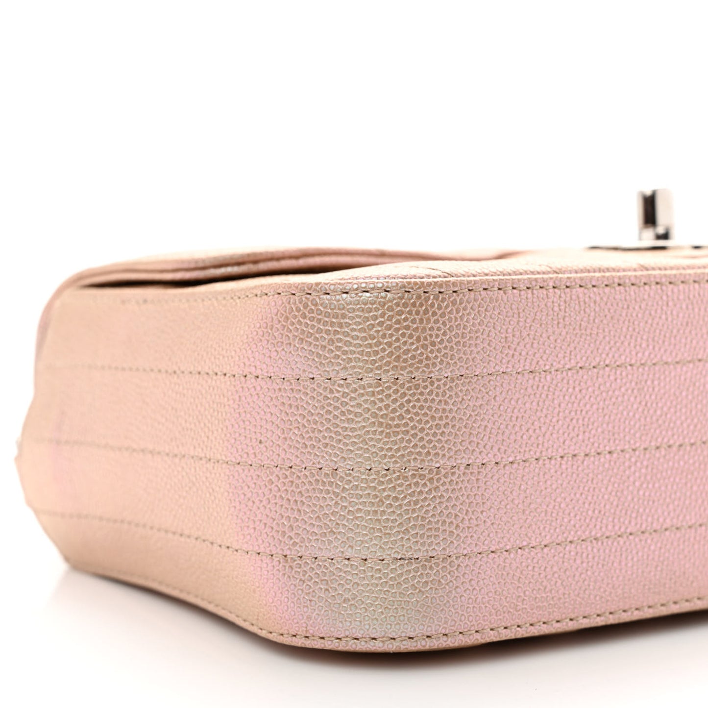 Iridescent Caviar Chevron Quilted Mini Rectangular Flap Light Gold