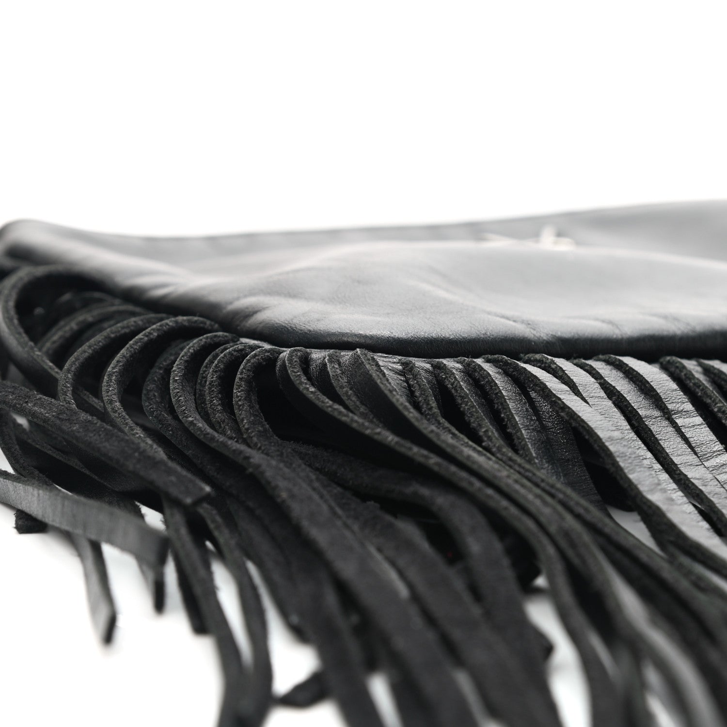 Saint Laurent Calfskin Monogram Fringe Pouch Black 9 of 13