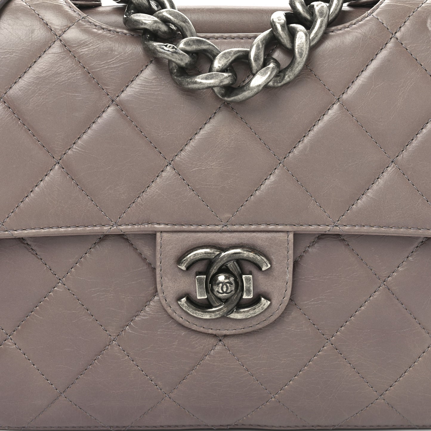 Glazed Calfskin Quilted Large Perfect Edge Flap Light Pink