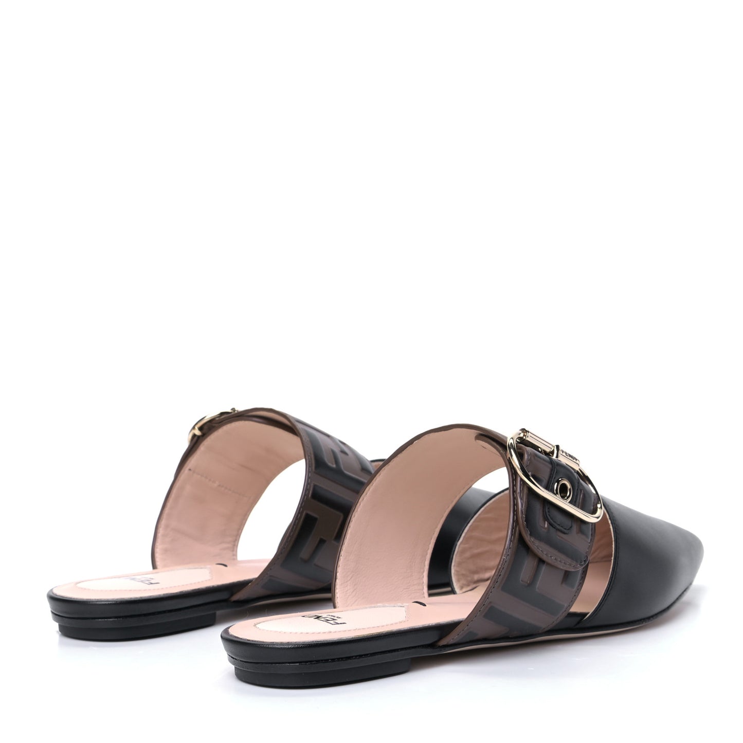 Vitello FF Embossed Buckle Flat Mules 36 Maya Black