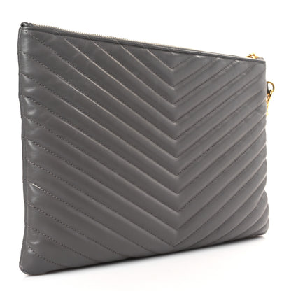 Saint Laurent Calfskin Matelasse Monogram Cassandre Tablet Pouch Fog 3 of 10