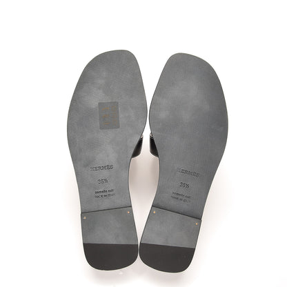 Hermes Box Calfskin Oran Sandals 36.5 Black 5 of 8